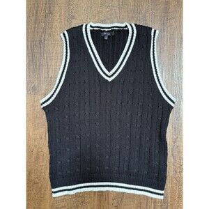 Love Tree Sweater Vest Womens Juniors L Black White V Neck Preppy Dark Academia